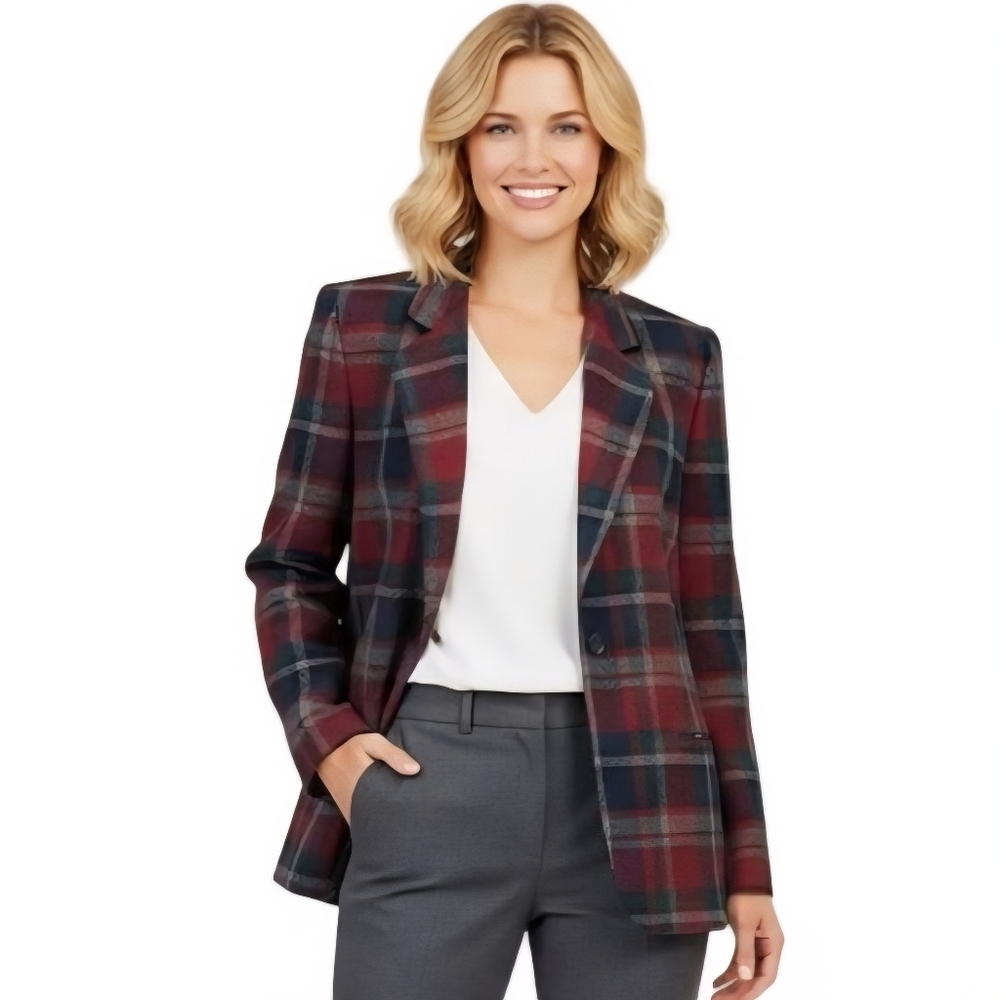 Sag Harbor Vintage Wool Blend Dark Academia Plaid Blazer Size 14